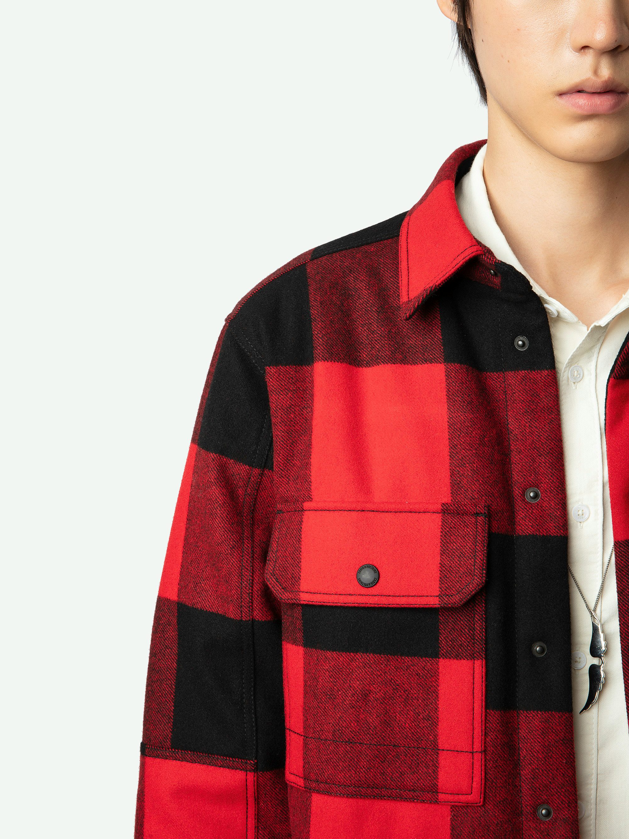 Trop Overshirt - Red check flannel overshirt with herringbone quilting and worn-effect Studio flock on the back.